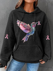 Women's Pink Ribbon Waffle Print Casual Hoodie