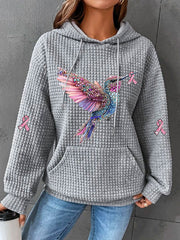 Women's Pink Ribbon Waffle Print Casual Hoodie