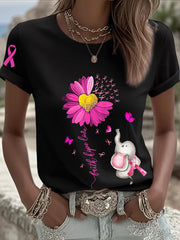 Women's Breast Cancer Awareness Sunflower Pink Ribbon Short Sleeve T-shirt