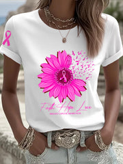 Women's Breast Cancer Awareness Sunflower Pink Ribbon Short Sleeve T-shirt