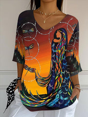 Women's Indigenous Art V-Neck T-Shirts