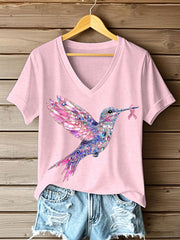 Women's Pink Hummingbird Print T-shirt