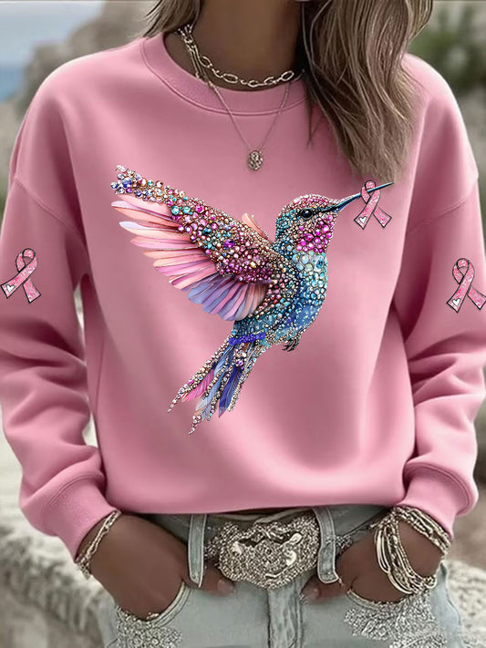 Women's Pink Hummingbird Printed Sweatshirt