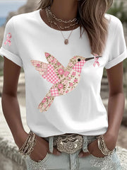 Women's Pink Hummingbird Print T-shirt