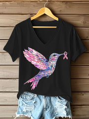 Women's Pink Hummingbird Print T-shirt