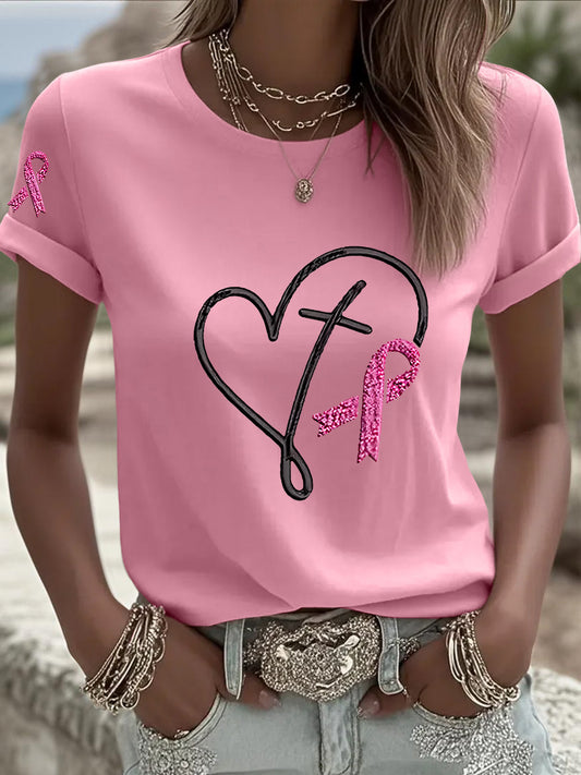 Women's Breast Cancer Awareness Pink Ribbon Print T-shirt