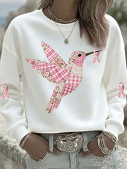 Women's Pink Hummingbird Printed Sweatshirt