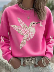 Women's Pink Hummingbird Printed Sweatshirt