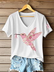 Women's Pink Hummingbird Print T-shirt