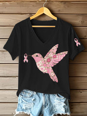 Women's Pink Hummingbird Print T-shirt