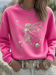 Women's Pink Pearl Print Casual Sweatshirt