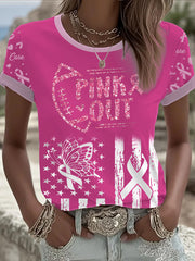 Women's Breast Cancer Pink Printed T-shirt
