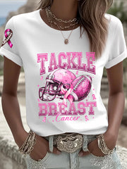 Women's Breast Cancer Awareness Football Pink Out Pink Ribbon Print T-shirt
