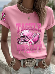 Women's Breast Cancer Awareness Football Pink Out Pink Ribbon Print T-shirt