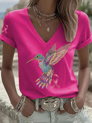 Women's Pink Hummingbird Print T-shirt