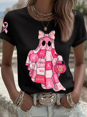 Women's Breast Cancer Awareness In October We Wear Pink Ghost Pink Ribbon Short Sleeve T-shirt