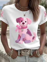 Women's Pink Dog Pink Ribbon Breast Cancer Awareness Support Tee