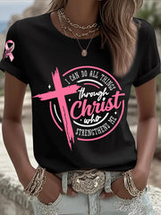 Women's Breast Cancer Awareness I Can Do All Things Through Christ Pink Ribbon T-shirt