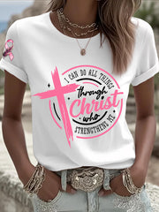 Women's Breast Cancer Awareness I Can Do All Things Through Christ Pink Ribbon T-shirt