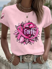 Women's Breast Cancer Awareness Pink Ribbon Short Sleeve T-shirt