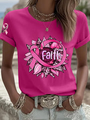 Women's Breast Cancer Awareness Pink Ribbon Short Sleeve T-shirt