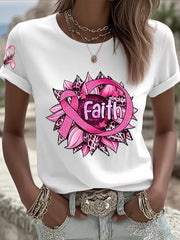 Women's Breast Cancer Awareness Pink Ribbon Short Sleeve T-shirt