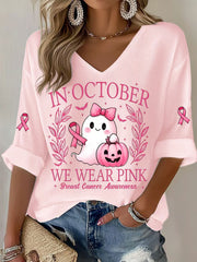 Women's In October We Wear Pink Printed Casual T-shirt