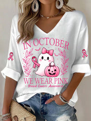 Women's In October We Wear Pink Printed Casual T-shirt