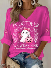 Women's In October We Wear Pink Printed Casual T-shirt