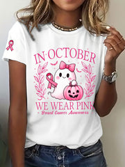 Women's In October We Wear Pink Printed Casual T-shirt