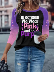 Women's Breast Cancer long-sleeved T-shirt with dropped shoulders