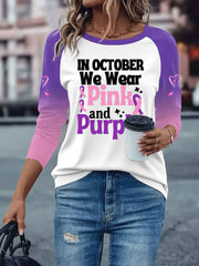 Women's Breast Cancer long-sleeved T-shirt with dropped shoulders