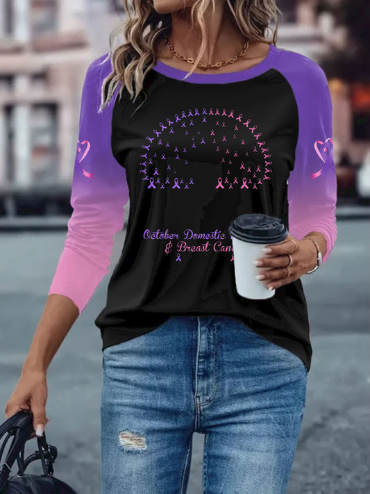 Women's Breast Cancer long-sleeved T-shirt with dropped shoulders