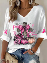 Women's Breast Cancer Awareness Pink Ribbon Waffle T-shirt