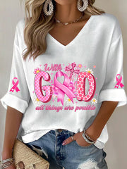 Women's Breast Cancer Awareness Pink Ribbon Waffle T-shirt