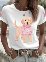 Women's Pink Dog Pink Ribbon Breast Cancer Awareness Support Tee