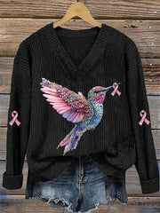 Women's Breast Cancer Awareness Pink Ribbon Print Casual Top