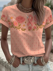 Women's Pink Floral Print Casual T-shirt