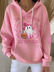 Women's In October We Wear Pink Halloween Pink Ghost Breast Cancer Awareness Support Hoodie