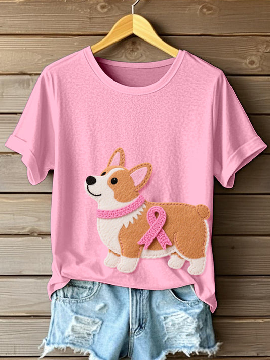 Women's Cute Corgi Pattern Felt Art T-Shirt