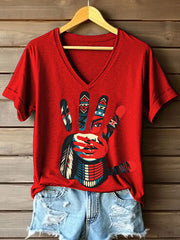 Women's MMIW Red Hand Print V-Neck T-Shirt