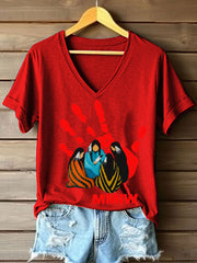 Women's MMIW Red Hand Print V-Neck T-Shirt