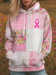Women's Pink Ribbon Hooded Sweatshirt with Pockets