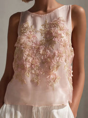 Women's Breast Cancer Pink Floral Sleeveless Tops