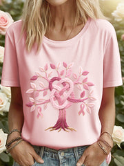 Women's Pink Tree of Life Embroidered T-Shirt
