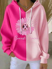 Women's Breast Cancer Awareness Pink Ribbon Print Casual Hoodie