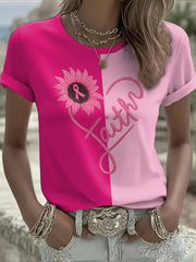 Women's Breast Cancer Awareness Pink Ribbon Print Casual T-shirt