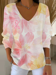 Women's Breast Cancer Pink Printed Casual Top