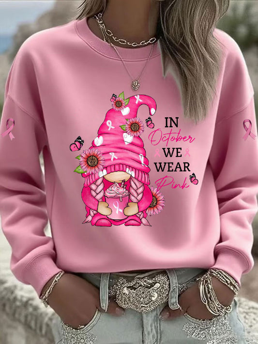 Women's Pink Ribbon Print Casual Sweatshirt