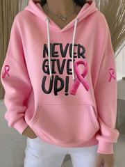 Women's Pink Ribbon Print Casual Hoodie